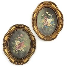 Italian Floral Oil Painting Art Nouveau Set Gold Gilt Wood Baroque Rococo Italy picture