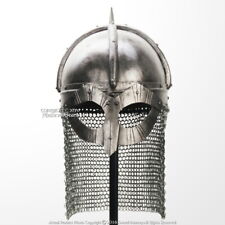 Functional Viking Gjermundbu Helmet 16G Steel with Chainmail Coif Leather Liner picture