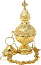 Orthodox Church Polished Brass Hanging Cross Top Censer for Church 8 4/5 In picture