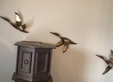Set 3 VTG Flying Geese Ducks Wall Art Decor MCM Wood Brass Birds Masketeers  picture
