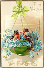 C.1908 TUCK Valentines Day Bullfinch Birds Floral Missives Greeting Postcard 910 picture