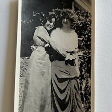 Antique B&W Snapshot Photograph Beautiful Young Women Smiling Affectionate picture