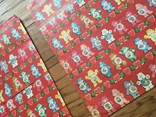 TWO 1980's Vintage Valentine Care Bear Heart Wrapping Paper/Ephemera/Gift Wrap picture