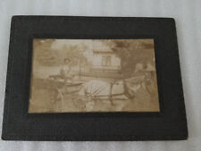 ANTIQUE C1880'S-1890'S B&W MAN ON CARD PULLED BY HORSE PHOTO picture