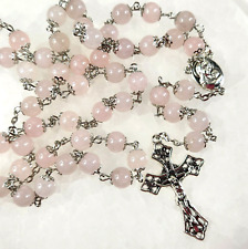 Rose Quartz Rosary Beaded Pink 5 Decade Catholic Silver Tone 23