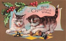 Vintage Postcard Best Christmas Wishes 2 Kittens Play On Chessboard A22 picture