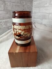 Vintage Siesta Ware Hawaii Islands Amber Brown Barrel Glass Mug With Wood Handle picture