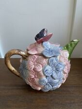 Vintage Majolica Spring Floral Teapot Handpainted Signed Mexico picture