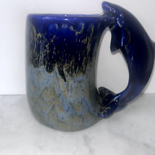 Vtg Handcrafted Polished Cobalt Blue Dolphin Handle Brushed Coffee Mug  picture