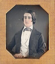 Handsome Long Hair Teenage Boy Patterned Tie Tinted 1/6 Plate Daguerreotype T317 picture