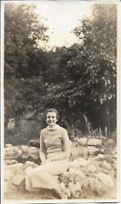 Lady Outdoors Photograph Vintage Fashion 1930s Domestic Life 3 3/8 x 5 3/4 picture