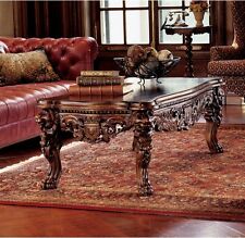 Majestic Lions Head Paws Hand Carved Solid Mahogany Antique Replica Coffee Table picture