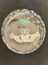 Clear Irish crystal Claddagh Ring laser etched paper weight in Original box. picture