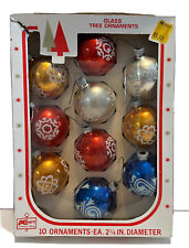 Kmart VTG 2 1/4” Glass Stenciled Flocked Christmas Tree Ornaments (10) picture