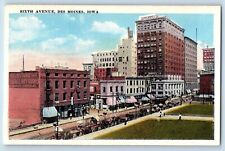 Des Moines Iowa IA Postcard Sixth Avenue Exterior Building c1920 Vintage Antique picture