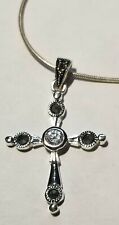 Italy 925 Sterling Silver Necklace Cross Pendant Crystal Hematite Snake Chain  picture