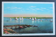 Yachts at Anchor Gloucester MA Posted Linen Postcard picture
