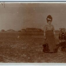 c1910s Adorable Fancy Mother & Little Girl RPPC Strange Field Real Photo PC A214 picture