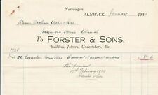 Alnwick 1939 To Forster & Sons Builders Joiners Undertakers Receipt Ref 38202 picture