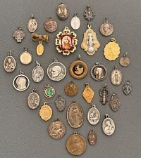 Vintage Catholic Religious Medals Charm Pendants Lot Of 35 Gold Silver Tone picture