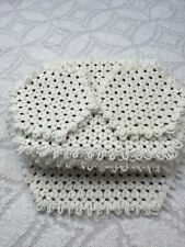 Vtg 1970s Lot 9 White & Brown Hexagon DAISY Loom Table Trivets/6 Place Mats picture