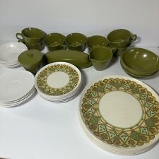 37 Piece Vintage Allied Chemical Dishes 70s Green-White Butter Dish Cups Plates picture