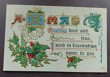 Christmas postcard : Xmas - Art hollies gold guilded 1910s-20s picture