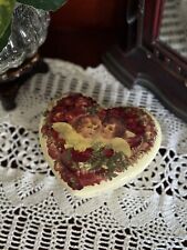 Vtg Teleflora Heart Shaped Porcelain Trinket Box w/ Victorian Roses & Cherubs picture