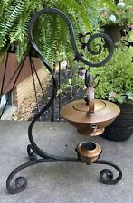 Antique 19th Century Copper Spirit Teapot Kettle Warmer Wrought Iron Stand picture