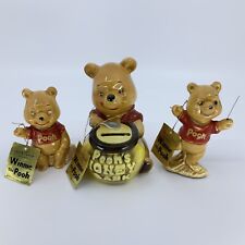 Vintage 3 Porcelain Enesco Disney Winnie The Pooh Figurines and Piggy Bank As Is picture