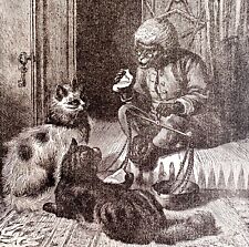 Chimp Teaching Cats 1892 Victorian Art Woodcut Printing Ephemera DWY10A picture