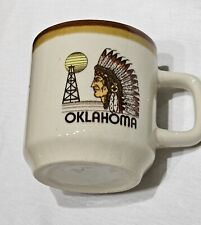 Vintage Oklahoma Mug Coffee Cup Indian Chief Oil Rig Sun Brown Made In Taiwan picture