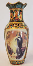 Hand Painted Moriage Scallop Porcelain Vase Religious Motif Mary picture