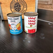2 Vintage Gerber Fruit Juice & Libby’s Tomato Juice Tin Cans 1950s Style Toys picture