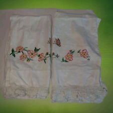 Vintage Floral/Butterfly Standard Pillow Cases (2) With Crocheted Trim picture