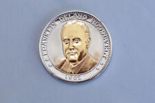 Vintage 1982 Commemorative US President Roosevelt Silver Gold Plate Coin Medal picture