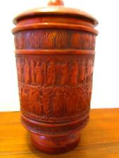 Greek Art Pottery 10 in Lidded Urn Raised Figural Relief Design Made in Greece picture
