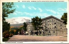 Postcard Acacia Hotel, Platte Avenue, Pikes Peak in Colorado Springs, Colorado picture