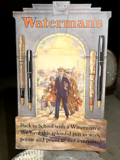 ANTIQUE 1920'S WATERMAN'S PEN ADVERTISING FABULOUS GRAPHICS COUNTER DISPLAY SIGN picture