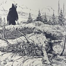 ￼ Jack Hines, Big Timber Montana lithograph, 18x12” ￼INDIAN VS BEAR, YELLOWSTONE picture