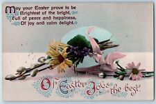 Easter Postcard Motto Egg Flowers Pipe Berry c1910's Posted Antique picture