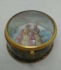 VINTAGE Czechoslovakia Porcelain Hand Painted Trinket Box Beveled Glass Lid  (V) picture