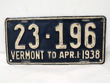 Vintage 1938 Vermont License Plate VT Tag Apr 38 23-196 picture