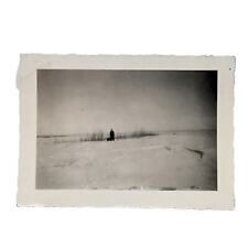 Vtg B&W Photo 1942 Found Distant Woman Posing In Snow Winter Scene Snapshot picture