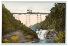 c1910s Erie Railroad Trestle Over Genesee River Castle NY Hand Colored Postcard picture