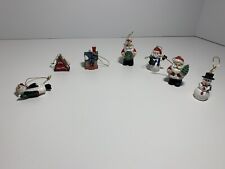 Miniature Christmas Tree Hanging Ornaments Set of 7, Snowmen, Birdhouse, Santa picture