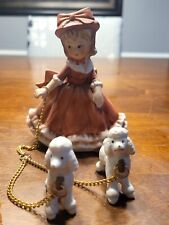 Vintage Ceramic Girl With Poodles On Chain, Pretty Dress Napco?  Cute Decor picture