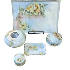 Limoges Hand Painted Yellow Roses Porcelain 5 Piece Vanity Set William Guerin picture