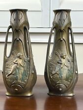 Charming Pair of Art Nouveau Fairy Vases by Jean Garnier France c.1905 picture