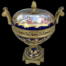 Antique 19th Century French Sevres Potpourri Coupe in Blue, Bronze, and Scenery picture